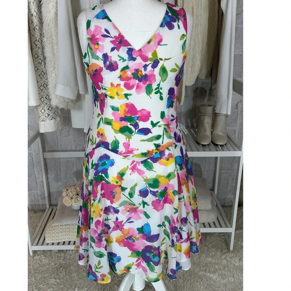 Jessica London Women's Size 12W White Multicolor Floral Drop Waist Dress #0413 - Picture 6 of 13
